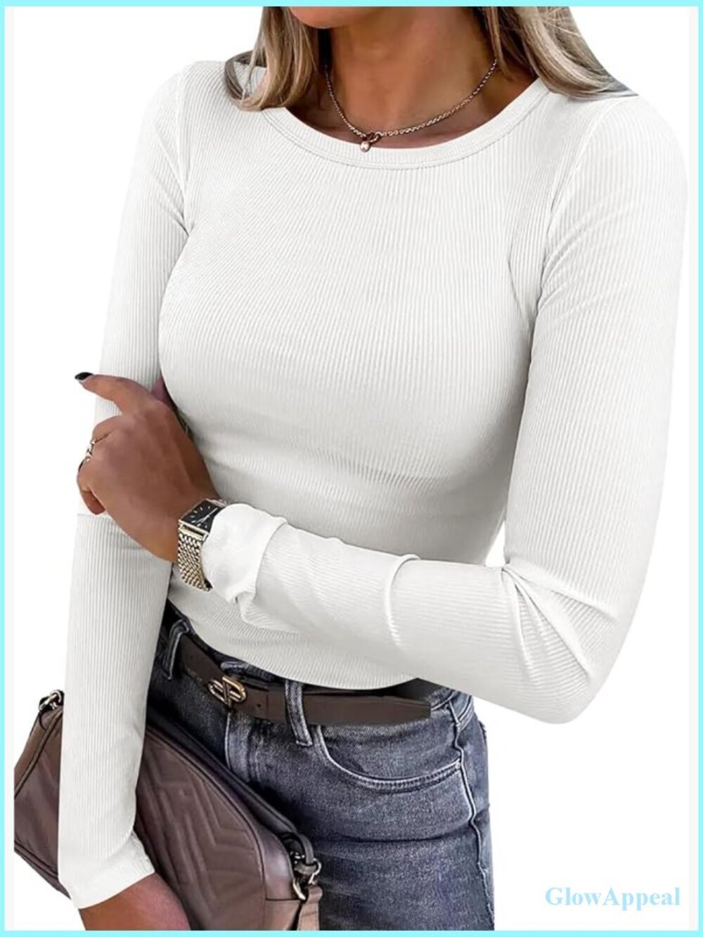 Women's Long Sleeve Slim Fit Rib Knit T-Shirt Basic Top Underscrub Layer